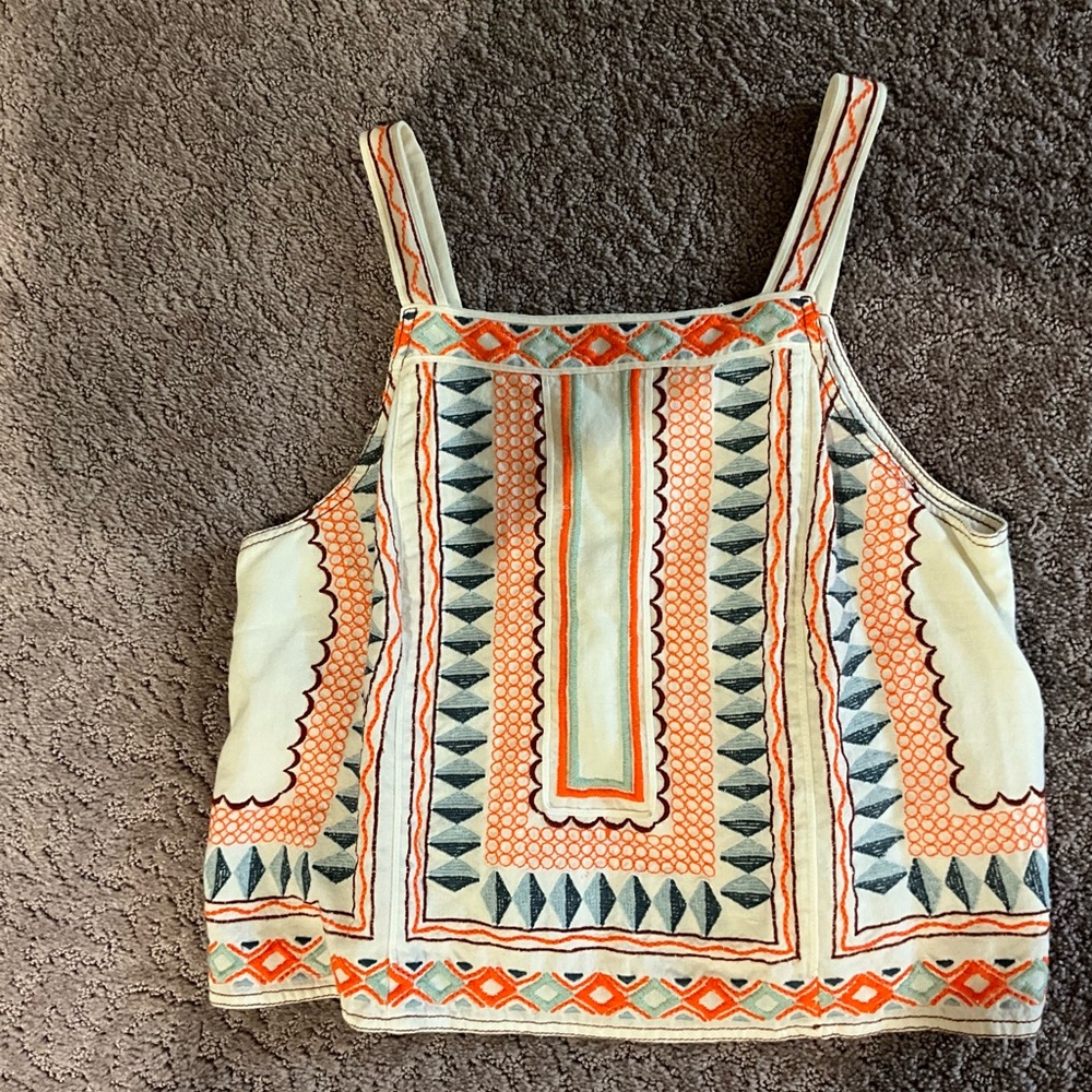 Anthropologie Cream and Orange Boxy Crop Tank Top